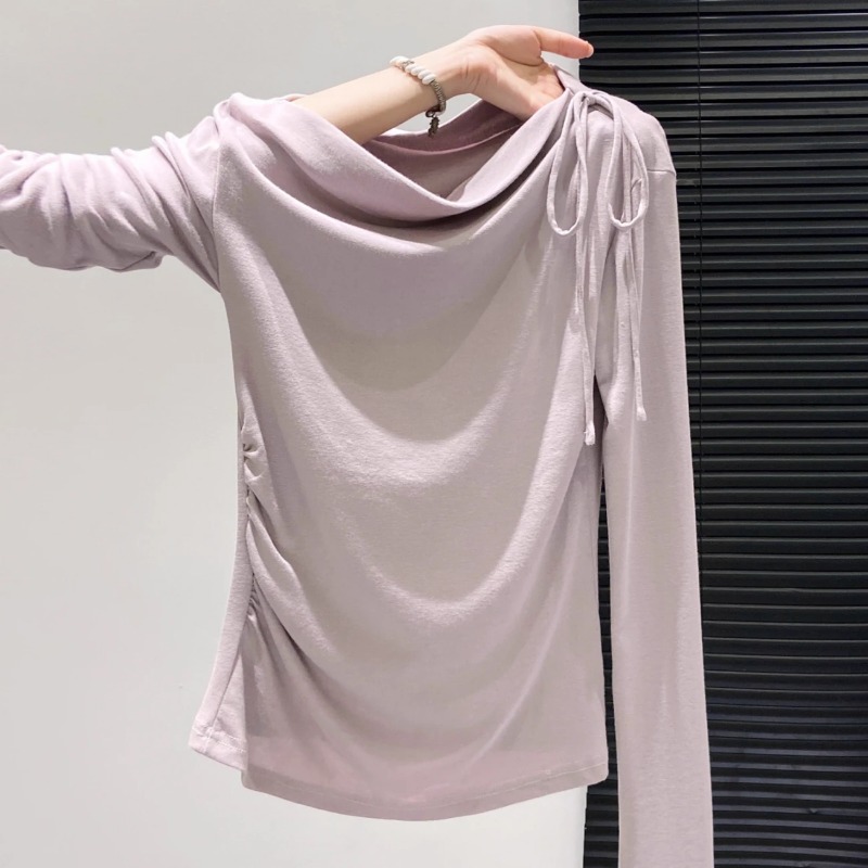 Off Shoulder Top - Damen-Oberteil mit Kordelzug, schulterfrei, langärmelig, schmal