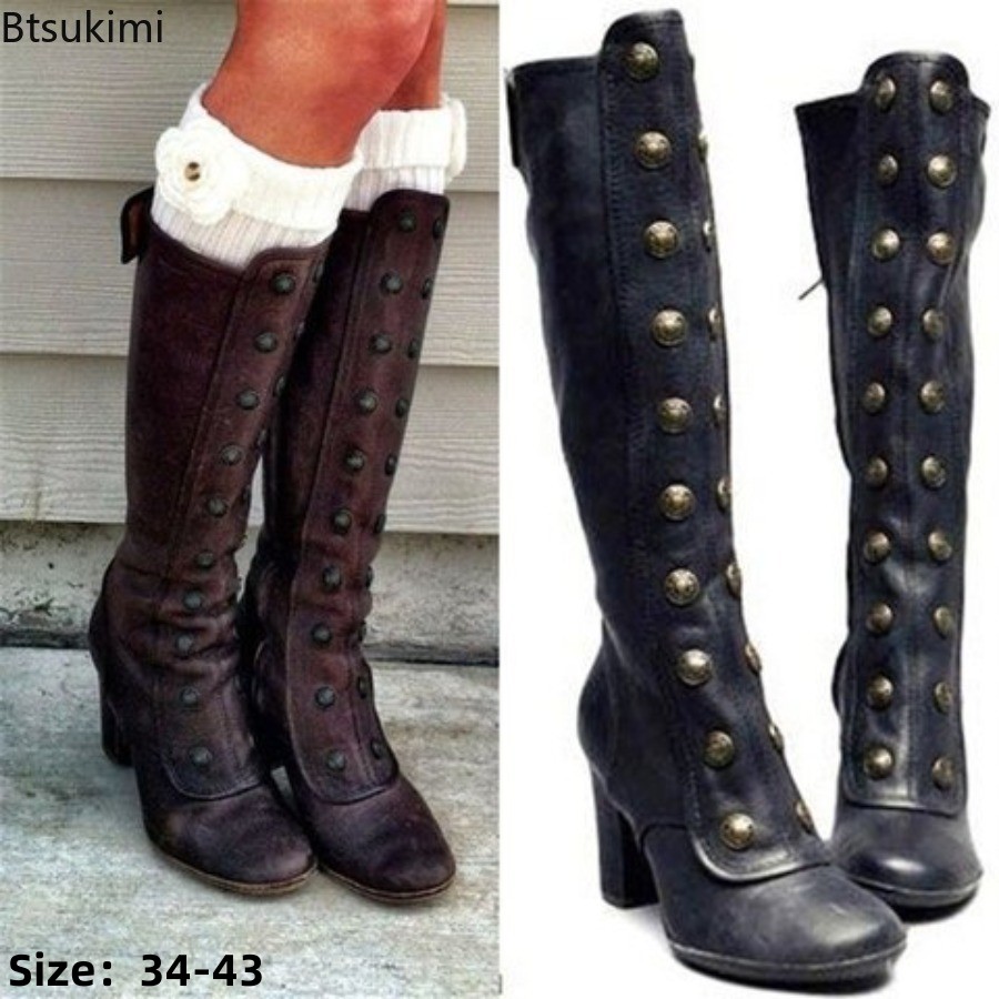 Winter Fashion Women Boots - Retro Schwarze Modische Nieten-Verzierte Stiefel mit