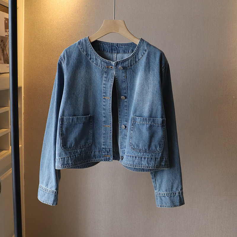 Women Fashion Jeans Top - Modische O-Ausschnitt Jeansjacke Damen Kurze Jacke
