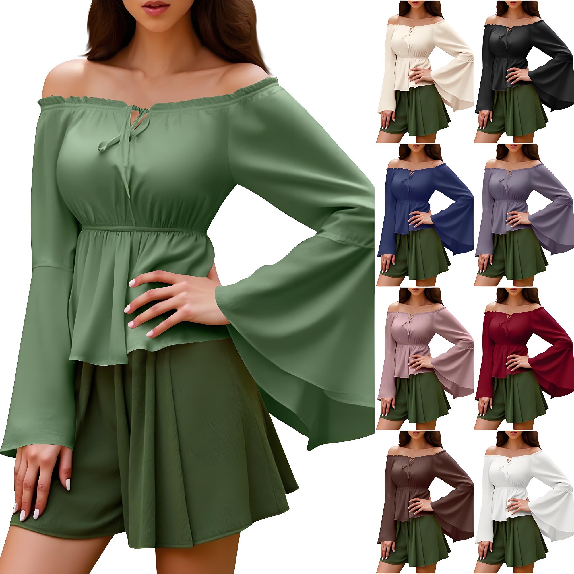 Off Shoulder Top - Renaissance Bluse Bauer Frauen Schulterfrei Ärmel