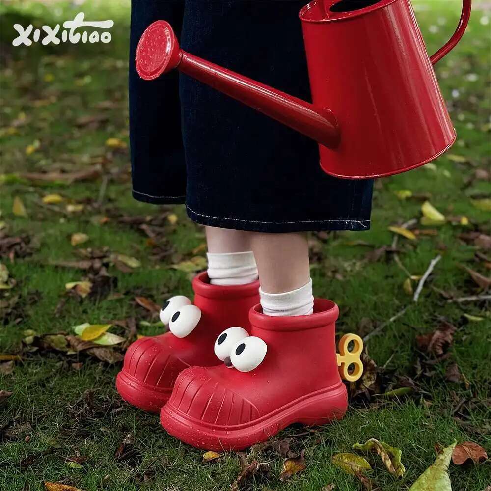 Women'S Fashion Rain Boots - Damen-Regenstiefel, runde Zehen, große Augen, Regenschuhe