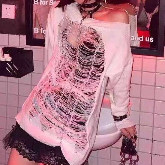 Off Shoulder Top - Mädchen Harajuku Spicy Y2k Millennium Punk