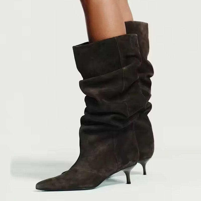 Winter Fashion Women Boots - Liyke Runway Fashion Plissee Wildleder Kniehohe