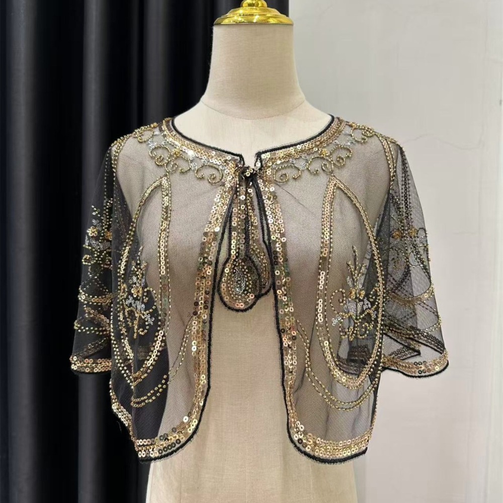 Women'S Fashion Of The 1920S - Eleganter Pailletten-Stickerei-Flapper-Schal mit Perlen im 1920er-Stil,