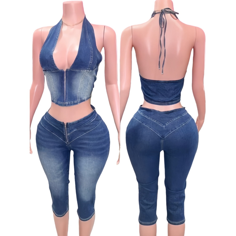 HLJ&GG Blau Mode Denim Neckhol – Women Fashion Jeans Top Bewertung und Preis